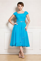 A-line tea length jewel applique mother's dress-Ballbella