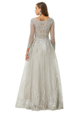 A-line V-neck Beading Floor-length Long Sleeve Open Back Lace Prom Dress-Ballbella