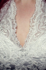 A-line V-neck Floor Length Chapel Charmuse Applique Bow Wedding Dress-Ballbella