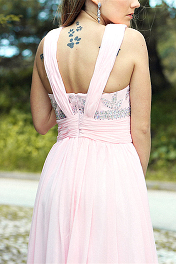 A-line V-neck Floor Length Chiffon Rhinestone Backless Prom Dress A-line V-neck Floor Length Chiffon Rhinestone Backless Prom Dress