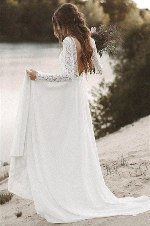 A-Line V-neck Floor-length Long Sleeve Lace Appliques Lace Wedding Dress A-Line V-neck Floor-length Long Sleeve Lace Appliques Lace Wedding Dress