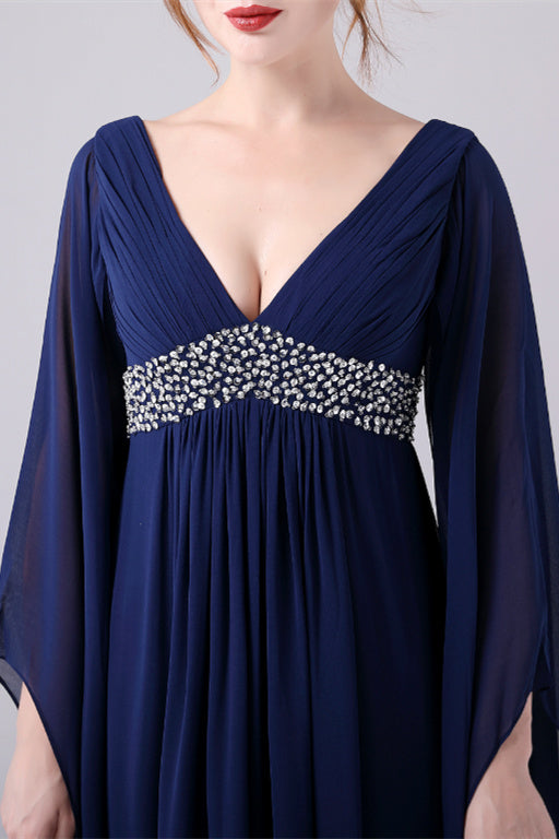 A-Line V-Neck Floor Length Long Sleeves Backless Sequined Mother's Dress A-Line V-Neck Floor Length Long Sleeves Backless Sequined Mother's Dress