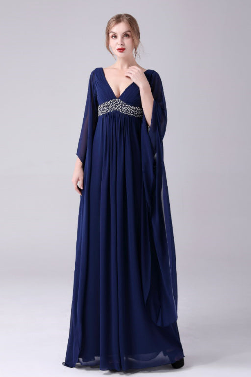 A-Line V-neck Floor Length Long sleeves Backless Sequined mother's dre Ballbella A-Line V-neck Floor Length Long sleeves Backless Sequined mother's dre Ballbella