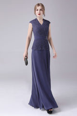 A-Line V-neck Floor Length Sleeveless Vintage mother's dress-Ballbella