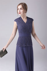 A-Line V-neck Floor Length Sleeveless Vintage mother's dress-Ballbella