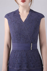 A-Line V-neck Floor Length Sleeveless Vintage mother's dress-Ballbella