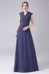 A-Line V-neck Floor Length Sleeveless Vintage mother's dress-Ballbella