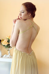 A-line V-neck Halter Floor Length Chiffon Rhinestone Backless Prom Dress-Ballbella