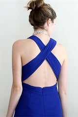A-line V-neck Halter Floor Length Crossed Back Chiffon Evening Dress-Ballbella
