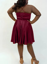 A-Line V-Neck Silk Like Satin(Non-Stretch) Homecoming Dresses-Ballbella