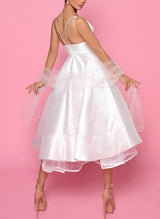 A-Line V-Neck Sleeveless Satin/Tulle Homecoming Dresses With Pockets-Ballbella