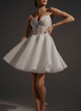 A-Line V-Neck Sleeveless Short/Mini Sequined Homecoming Dresses-Ballbella