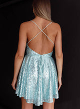A-Line V-Neck Sleeveless Short/Mini Sequined Homecoming Dresses-Ballbella