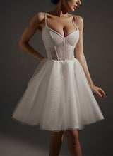 A-Line V-Neck Sleeveless Short/Mini Sequined Homecoming Dresses-Ballbella