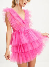 A-Line V-Neck Sleeveless Short/Mini Tulle Homecoming Dresses-Ballbella
