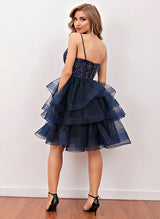 A-Line V-Neck Sleeveless Tulle Short/Mini Homecoming Dress With Pleated-Ballbella