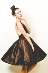 A-line V-neck Spaghetti Strap Knee Length Charmuse Backless Prom Dress-Ballbella