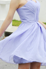 A-line V-neck Spaghetti Strap Knee Length Chiffon Pleated Prom Dress-Ballbella