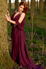 A-line V-neck Wide Strap Floor Length Chiffon Rhinestone Evening Dress-Ballbella