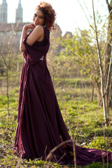 A-line V-neck Wide Strap Floor Length Chiffon Rhinestone Evening Dress-Ballbella