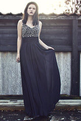 A-line Wide Strap Floor Length Chiffon Rhinestone Backless Prom Dress-Ballbella
