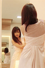 A-line Wide Strap V-neck Floor Length Chiffon Beaded Prom Dress-Ballbella