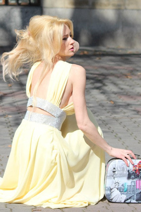 A-line Wide Strap V-neck Floor Length Chiffon Paillette Backless Prom Dress A-line Wide Strap V-neck Floor Length Chiffon Paillette Backless Prom Dress