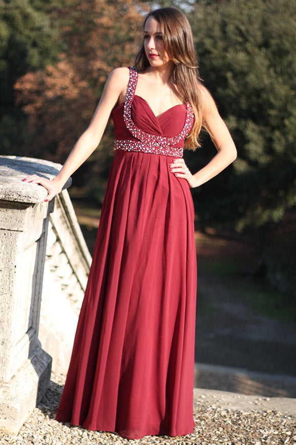 A-line Wide Strap V-neck Floor Length Chiffon Rhinestone Prom Dress Ballbella A-line Wide Strap V-neck Floor Length Chiffon Rhinestone Prom Dress Ballbella