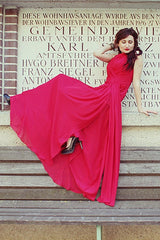 A-line Wide Straps Irregular Neck Floor Length Chiffon Evening Dress-Ballbella