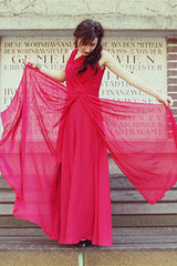 A-line Wide Straps Irregular Neck Floor Length Chiffon Evening Dress-Ballbella