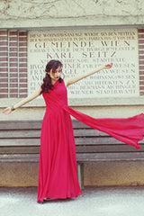 A-line Wide Straps Irregular Neck Floor Length Chiffon Evening Dress-Ballbella