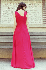 A-line Wide Straps Irregular Neck Floor Length Chiffon Evening Dress-Ballbella