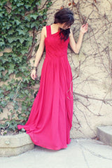 A-line Wide Straps Irregular Neck Floor Length Chiffon Evening Dress-Ballbella