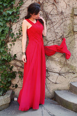A-line Wide Straps Irregular Neck Floor Length Chiffon Evening Dress-Ballbella