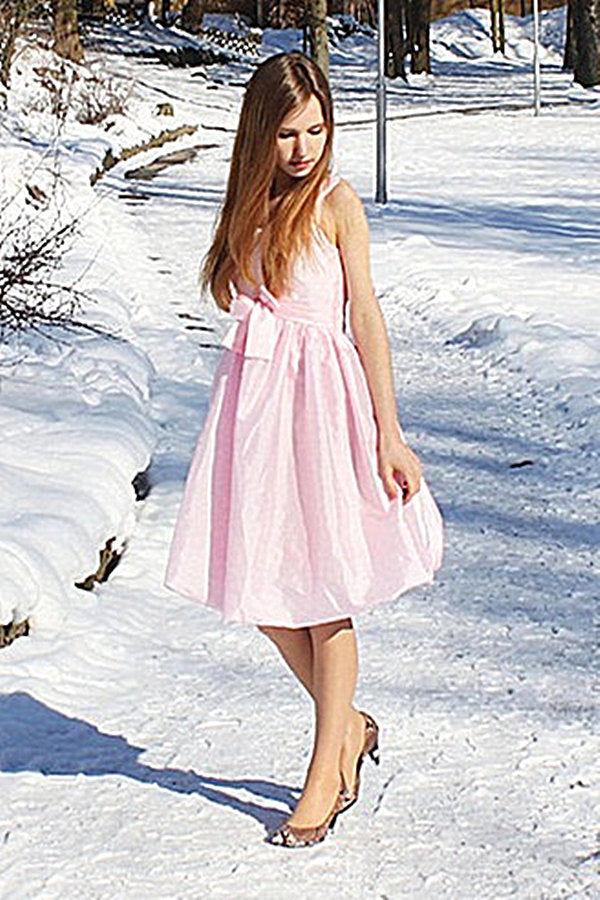 A-Line Wide Straps Knee Length Chiffon Flower Prom Dress A-Line Wide Straps Knee Length Chiffon Flower Prom Dress
