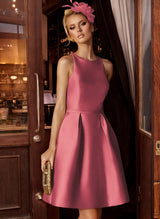 A-Line/Princess Scoop Neck Satin Sleeveless Knee-Length Homecoming Dresses With Pockets-Ballbella