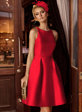 A-Line/Princess Scoop Neck Satin Sleeveless Knee-Length Homecoming Dresses With Pockets-Ballbella