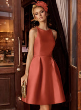 A-Line/Princess Scoop Neck Satin Sleeveless Knee-Length Homecoming Dresses With Pockets-Ballbella