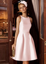 A-Line/Princess Scoop Neck Satin Sleeveless Knee-Length Homecoming Dresses With Pockets-Ballbella