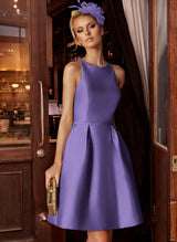 A-Line/Princess Scoop Neck Satin Sleeveless Knee-Length Homecoming Dresses With Pockets-Ballbella