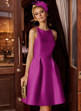 A-Line/Princess Scoop Neck Satin Sleeveless Knee-Length Homecoming Dresses With Pockets-Ballbella