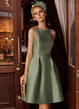 A-Line/Princess Scoop Neck Satin Sleeveless Knee-Length Homecoming Dresses With Pockets-Ballbella