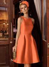 A-Line/Princess Scoop Neck Satin Sleeveless Knee-Length Homecoming Dresses With Pockets-Ballbella