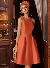 A-Line/Princess Scoop Neck Satin Sleeveless Knee-Length Homecoming Dresses With Pockets-Ballbella