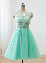 A-Line/Princess Sleeveless Scoop Neck Short/Mini Tulle Homecoming Dress With Lace-Ballbella
