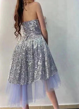 A-Line/Princess Strapless Tulle Knee-Length Homecoming Dresses With Sequins-Ballbella