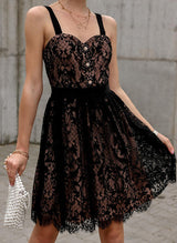 A-Line/Princess Sweetheart Lace Sleeveless Short/Mini Homecoming Dresses With Lace-Ballbella