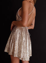 A-Line/Princess V-Neck Sleeveless Short/Mini Homecoming Dresses With Sequins-Ballbella