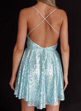 A-Line/Princess V-Neck Sleeveless Short/Mini Homecoming Dresses With Sequins-Ballbella