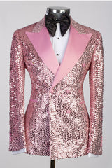 Pink Sequin Prom Suit with Satin Peaked Lapel